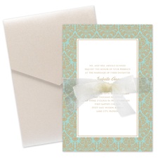 Damask Border Wedding Invitation with Pocket - Champagne
