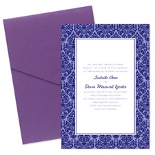 Damask Border Wedding Invitation with Pocket - Eggplant