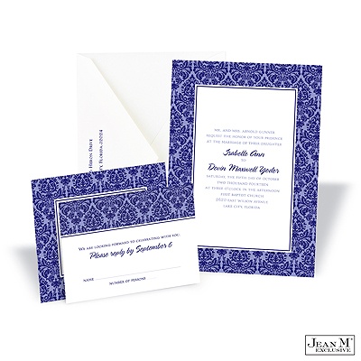 Two-Color Damask Border Invitation - Eggplant and Orchid
