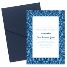 Damask Border Wedding Invitation with Pocket - Midnight