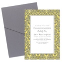 Two-Color Damask Border Pocket Invitation - Pewter and Canary