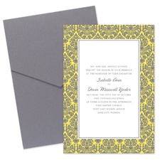 Damask Border Wedding Invitation with Pocket - Pewter