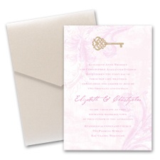 Key to My Heart Wedding Invitation with Pocket - Bubble Gum