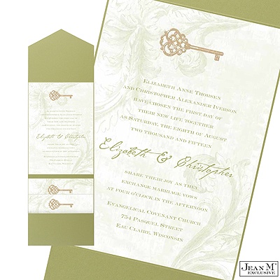 Key to My Heart Pocket Invitation - Olive