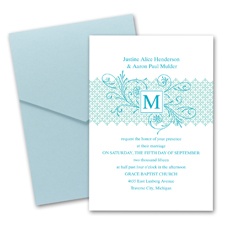 Blossoming Monogram Wedding Invitation with Pocket - Aqua