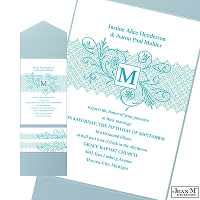 Blossoming Monogram Pocket Invitation - Aqua