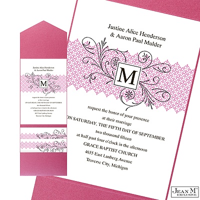 Blossoming Monogram Pocket Invitation - Bubble Gum