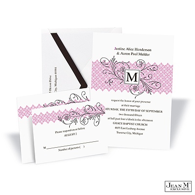Blossoming Monogram Invitation - Bubble Gum