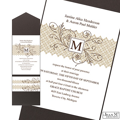Blossoming Monogram Pocket Invitation - Champagne