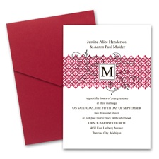 Blossoming Monogram Wedding Invitation with Pocket - Merlot