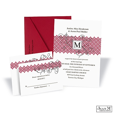 Blossoming Monogram Invitation - Merlot