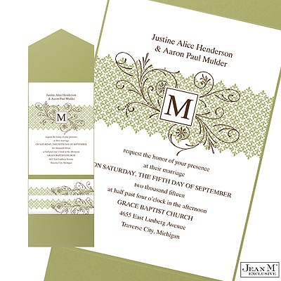 Blossoming Monogram Pocket Invitation - Olive