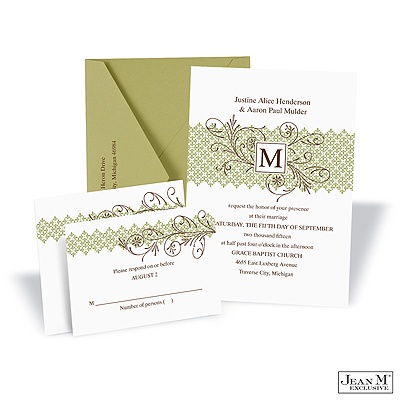 Blossoming Monogram Invitation - Olive