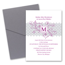 Blossoming Monogram Wedding Invitation with Pocket - Stainless