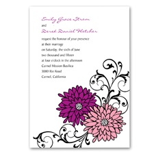 Retro Posies Wedding Invitation - Bubble Gum