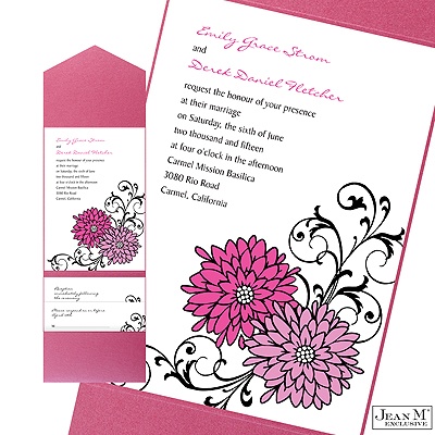 Retro Posies Pocket Invitation - Bubble Gum