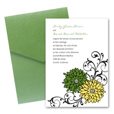 Retro Posies Wedding Invitation with Pocket -  Cloverleaf