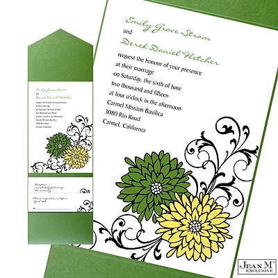 Retro Posies Pocket Invitation -  Cloverleaf