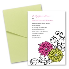 Retro Posies Wedding Invitation with Pocket -  Fuchsia