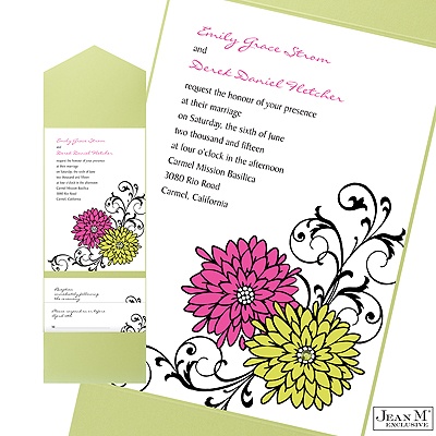 Retro Posies Pocket Invitation -  Fuchsia