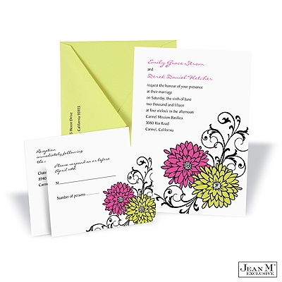 Retro Posies Invitation - Fuchsia