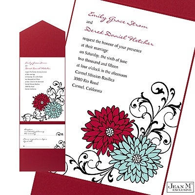 Retro Posies Pocket Invitation -  Merlot