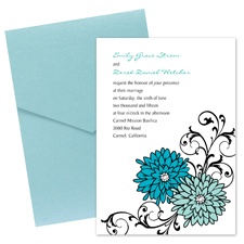 Retro Posies Wedding Invitation with Pocket-  Palm
