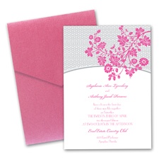 Garden Trellis Wedding Invitation with Pocket - Fuchsia
