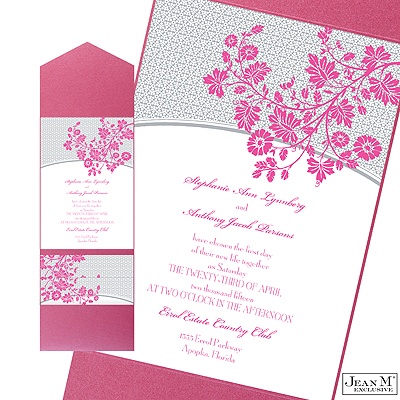 Garden Trellis Pocket Invitation - Fuchsia
