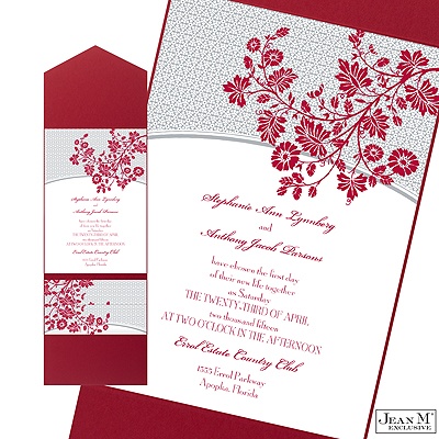 Garden Trellis Pocket Invitation - Merlot
