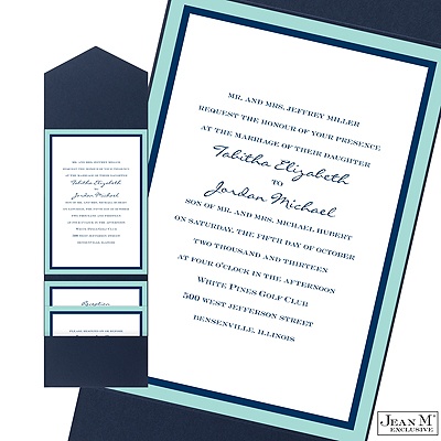Bold Double Border Pocket Invitation - Aqua