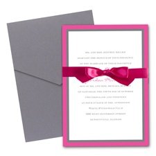 Bold Double Border Wedding Invitation with Pocket - Fuchsia