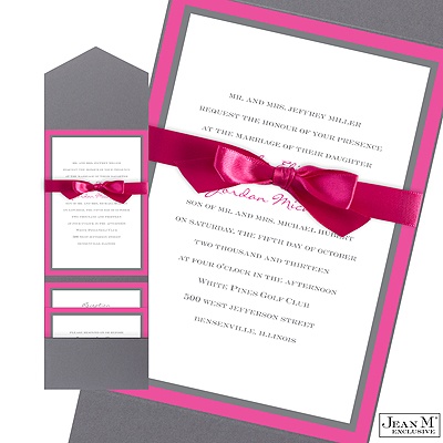 Bold Double Border Pocket Invitation - Fuchsia