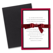 Bold Double Border Wedding Invitation with Pocket- Merlot