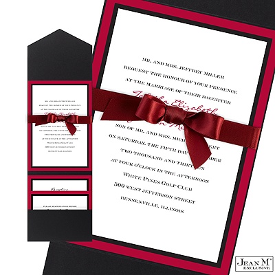Bold Double Border Pocket Invitation - Merlot