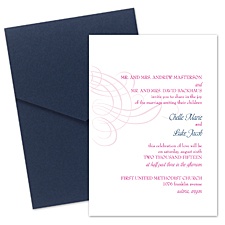 Swirling Filigree Wedding Invitation with Pocket - Raspberry