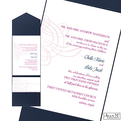Swirling Filigree Pocket Invitation - Raspberry