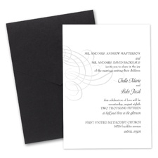 Swirling Filigree Wedding Invitation with Pocket - Black