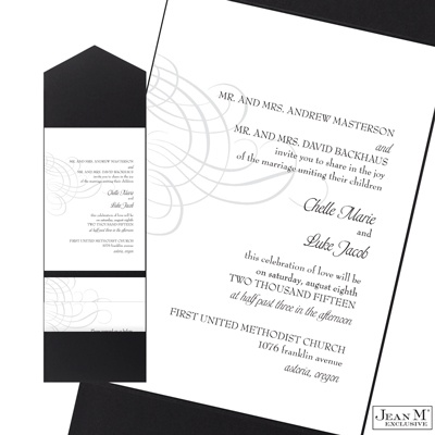 Swirling Filigree Pocket Invitation - Black