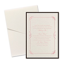 Dainty Frame Layered Foil Wedding Invitation - Pocket - Ecru