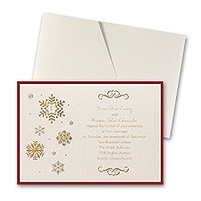 Falling Snowflakes Layered Foil Wedding Invitation - Pocket - Ecru