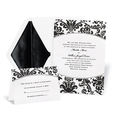 Damask Wedding Invitations on Wedding Invitations    Black    Black Damask Wedding Invitation