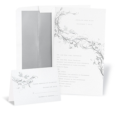 Silver Lovebirds Wedding Invitation