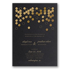 Geometric Border Foil Wedding Invitation - Black Shimmer