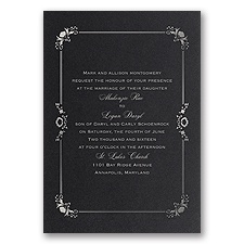 Dainty Frame Foil Wedding Invitation - Black Shimmer
