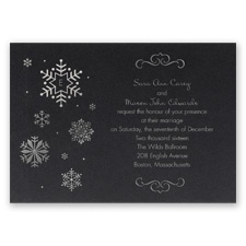 Falling Snowflakes Foil Wedding Invitation - Black Shimmer