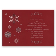 Falling Snowflakes Foil Wedding Invitation - Merlot