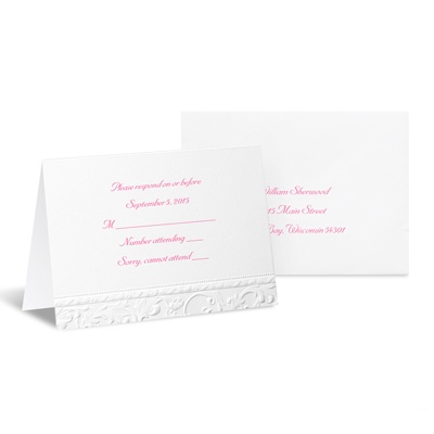 Embossed Damask Response Card and Envelope - White