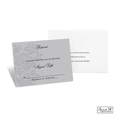 Two-Tone Damask Background Response Card and Envelope - Pewter