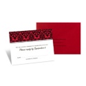 Two-Color Damask Response Card and Envelope - Black and Cherry Red